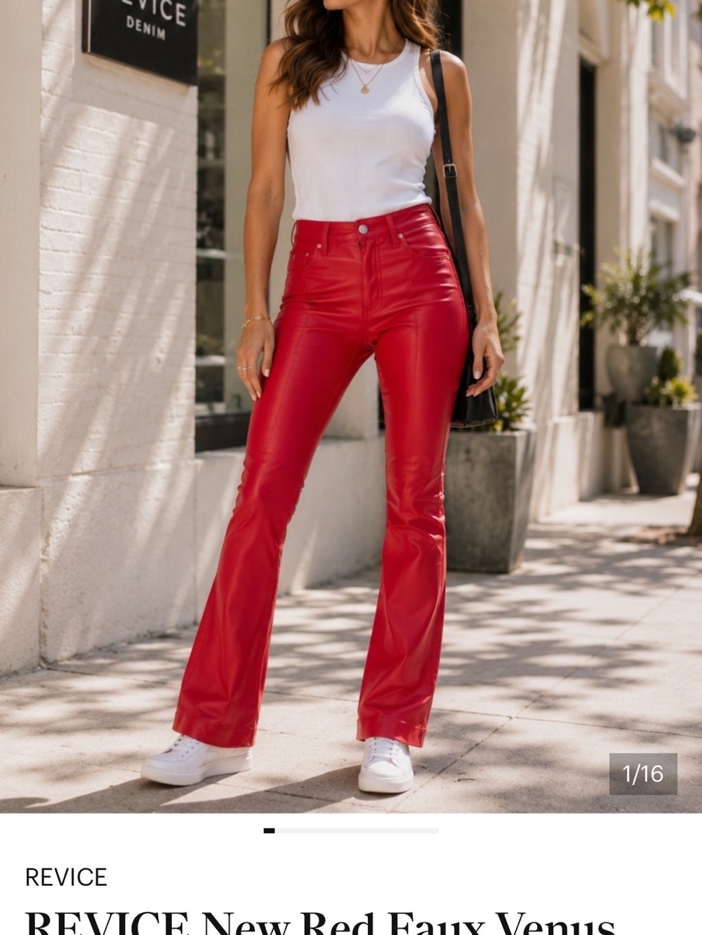 REVICE Red Faux Leather Flared Pants